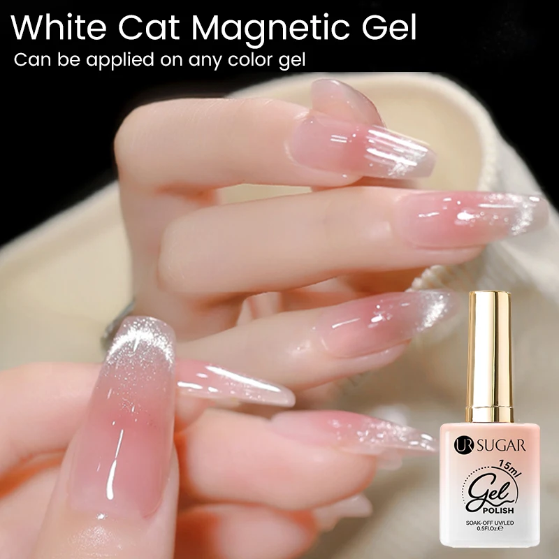 Фото UR SUGAR 15 мл Super Shine White Cat Магнитный гель для ногтей Soak Off УФ-гель Зеркальное стекло Cat Magnet Гель-лак Полуперманентный УФ-гель №1