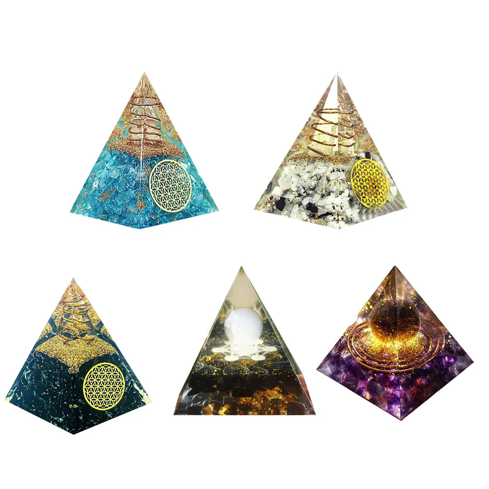 

3D Natural Ogan Pyramid Handmade Crushed Stone Healing Energy Stone Tower Powder Pyramid Jewelry Home Room Office FengShui Decor