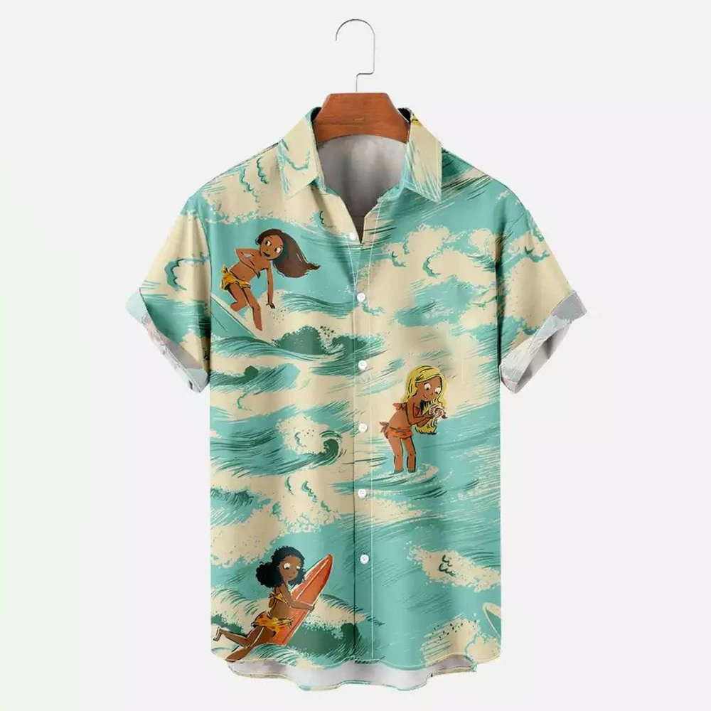 Men's Shirts Hawaiian Shirt  Lapel Short Sleeve Colorful Element Mushroom Pattern 3D Print Button Trend Casual BlouseTops Summer