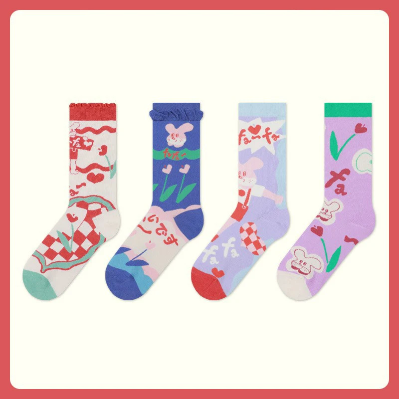5 pairs of quality women's socks Bunny with lady's socks personality fun socks like illustrated wind sweet maiden socks