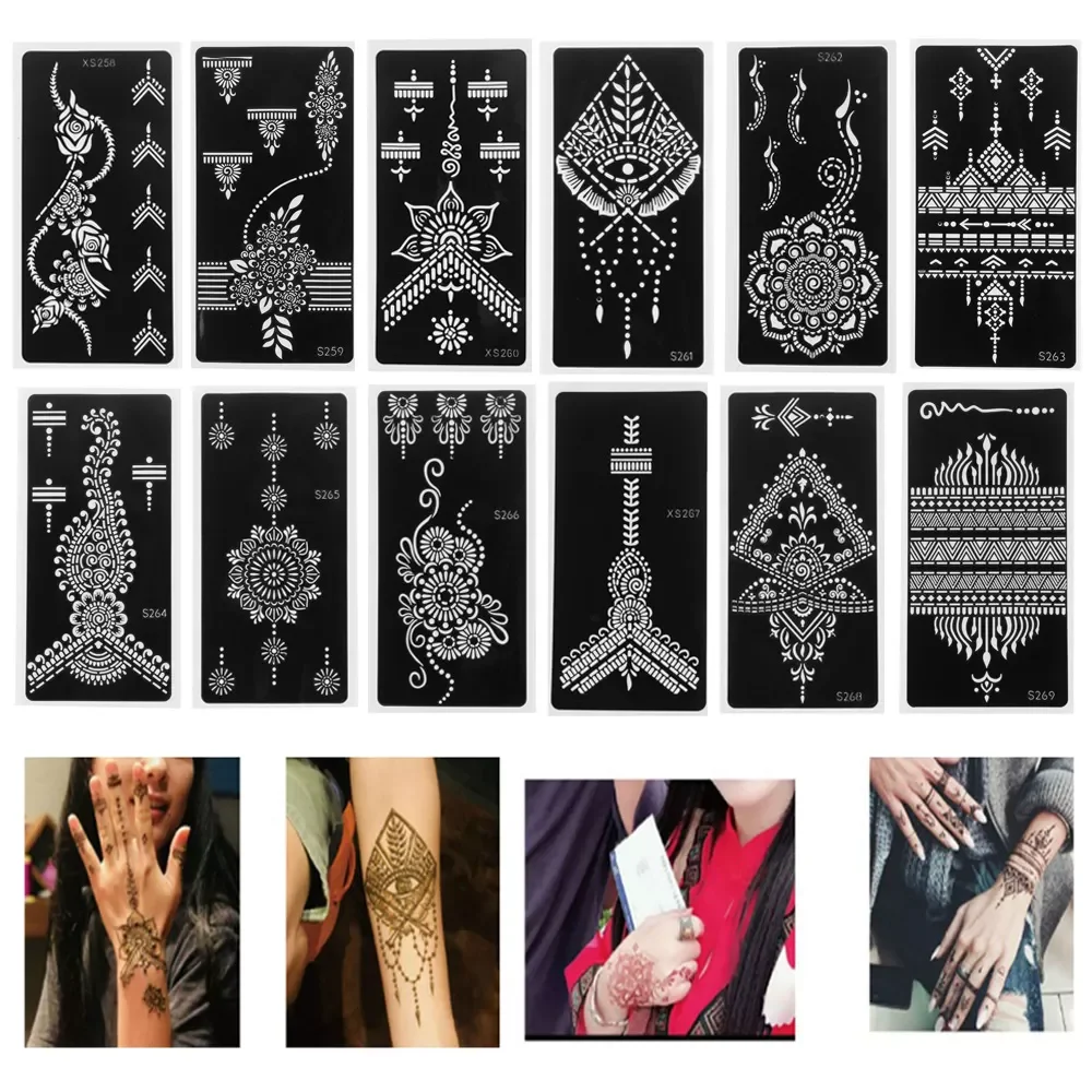 

NEW2023 Henna Stencil Temporary Hand Tattoo Body Art Sticker Template Wedding Tool India Flower Tattoo Stencil