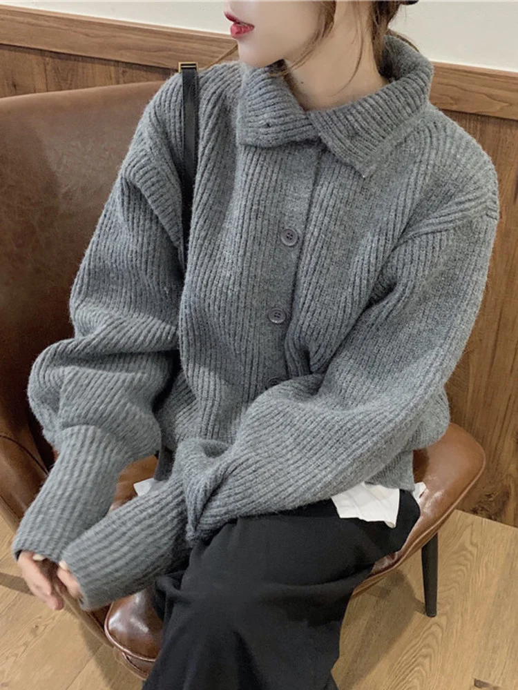 

Женский винтажный вязаный кардиган, свободный однобортный толстый свитер с длинным рукавом, модель H970 в Корейском стиле на осень и зиму, 2022