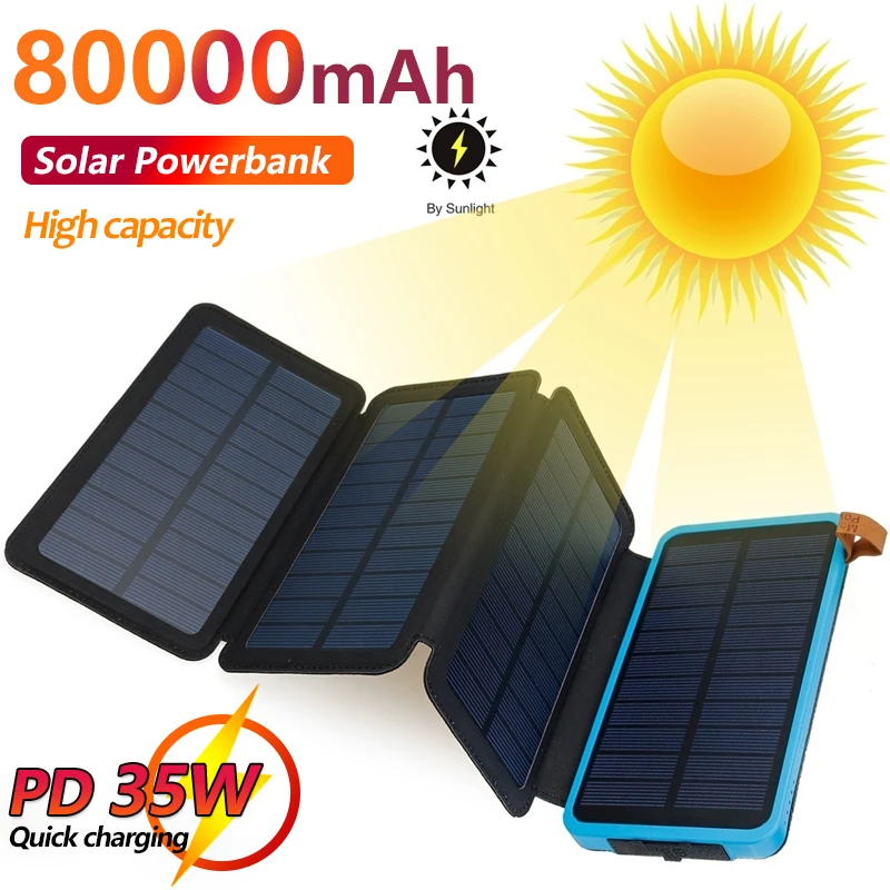 

2023 Hot 80000mAh Solar Portable Large Capacity Ultra-thin Power Bank with Led Lamp for Fast Charging of Outdoor Mobile Phones