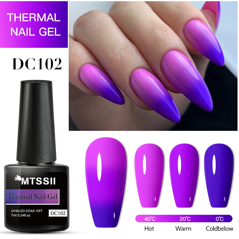 

MTSSII 7ml Thermal Gel Nail Polish Purple 3 Layers Temperature Color Changing Gel Varnish Soak Off UV Semi-permanent Nail Art