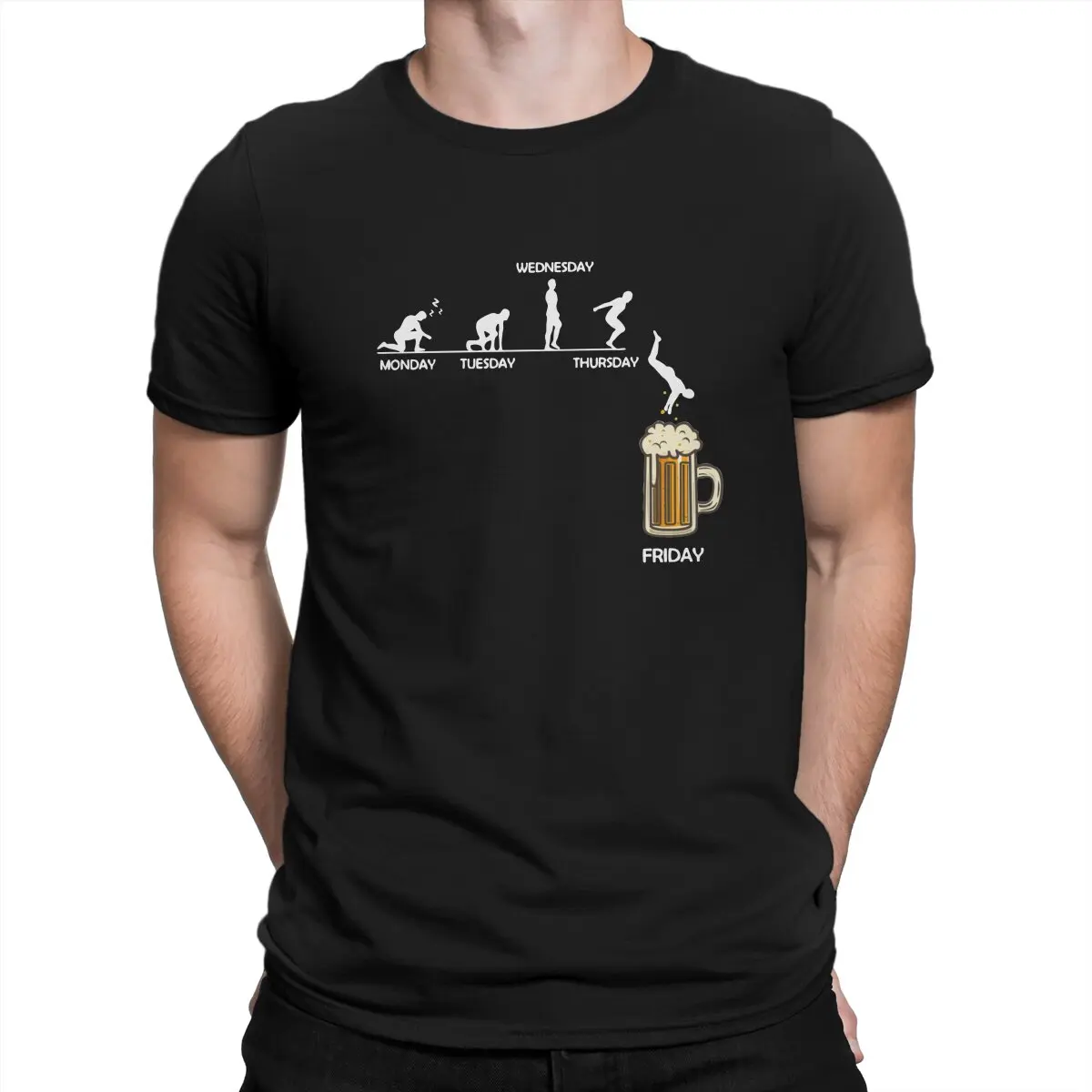 

Men's T-Shirts Jumping into the Beer Friday Evolution Vintage Tee Shirt Short Sleeve Beer T Shirt Crewneck Clothes Gift Idea