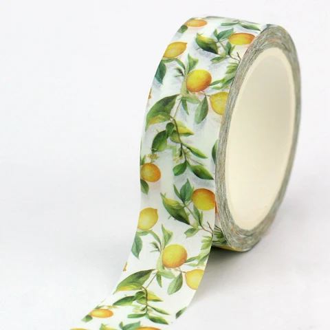 Лента для скрапбукинга GREATHOPE WASHI TAPE  желтый лимон и листья