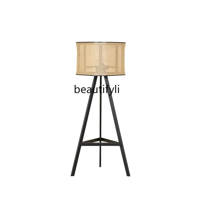 

Living Room Floor Lamp High-Grade Light Luxury Design Solid Wood Rattan Hotel Bedside Lamp