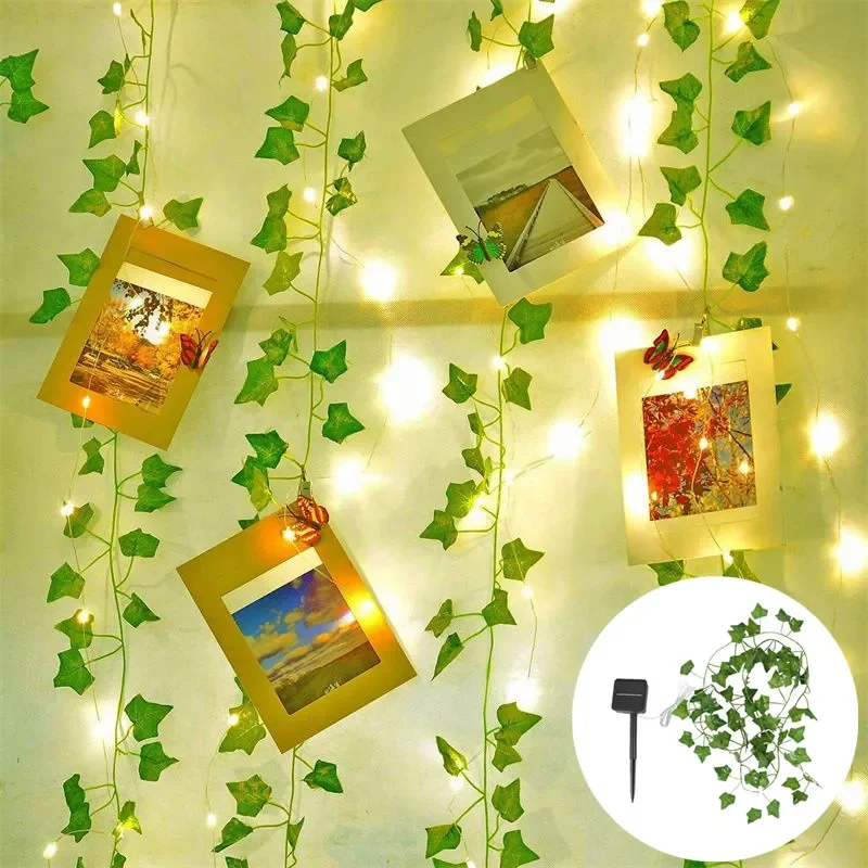 

Уличное освещение на солнечной батарее, искусственные зеленые листья, розы, светодиодные гирлянды, рождественское, свадебное, Новогоднее украшение, светодиодные лампы на солнечной батарее