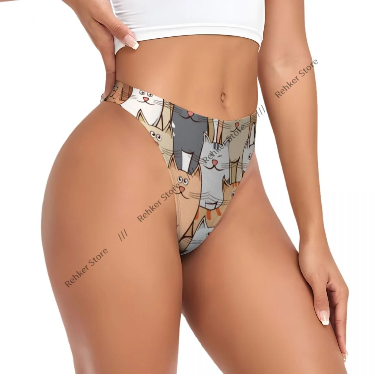 Сексуальные трусики с кошками цветные стринги нижнее белье женское дышащие