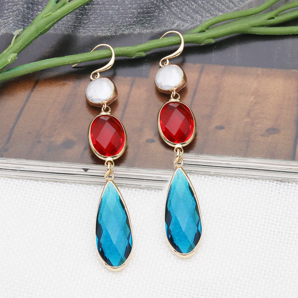 

Natural Dangling Hanging Earrings For Woman Freshwater pearl Crystal Bohemian Dangle Ear Charm Boho Brinco Jewelry Party Gift