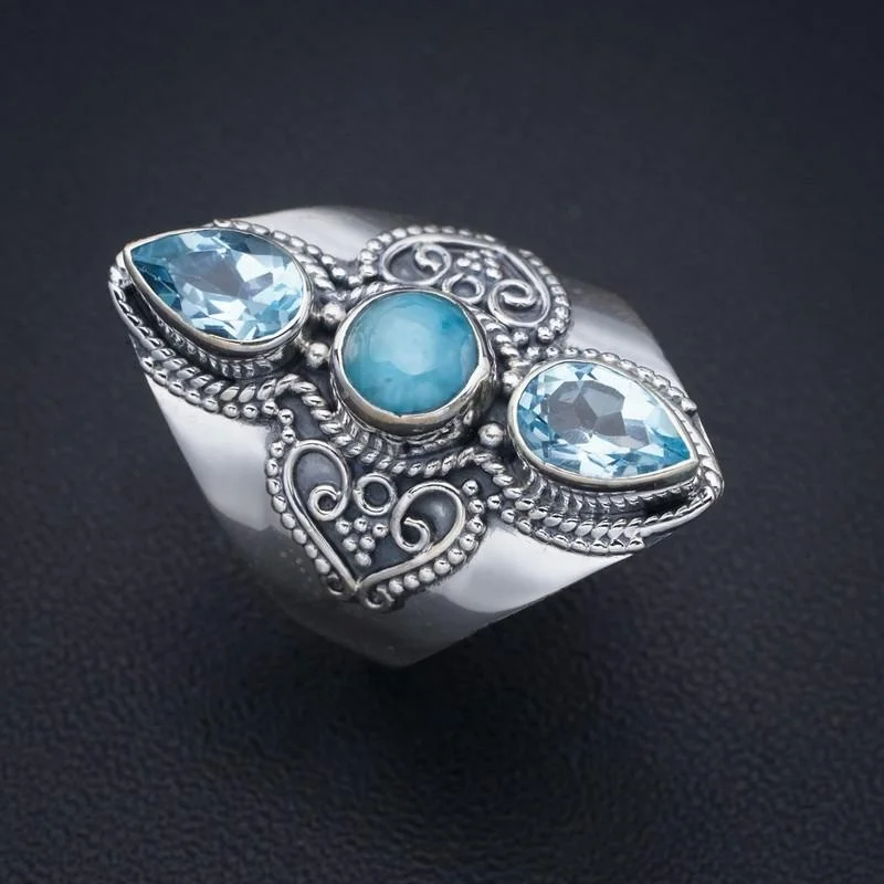 

StarGems Larimar Blue TopazHandmade 925 пробы Серебряное кольцо 8 F2817
