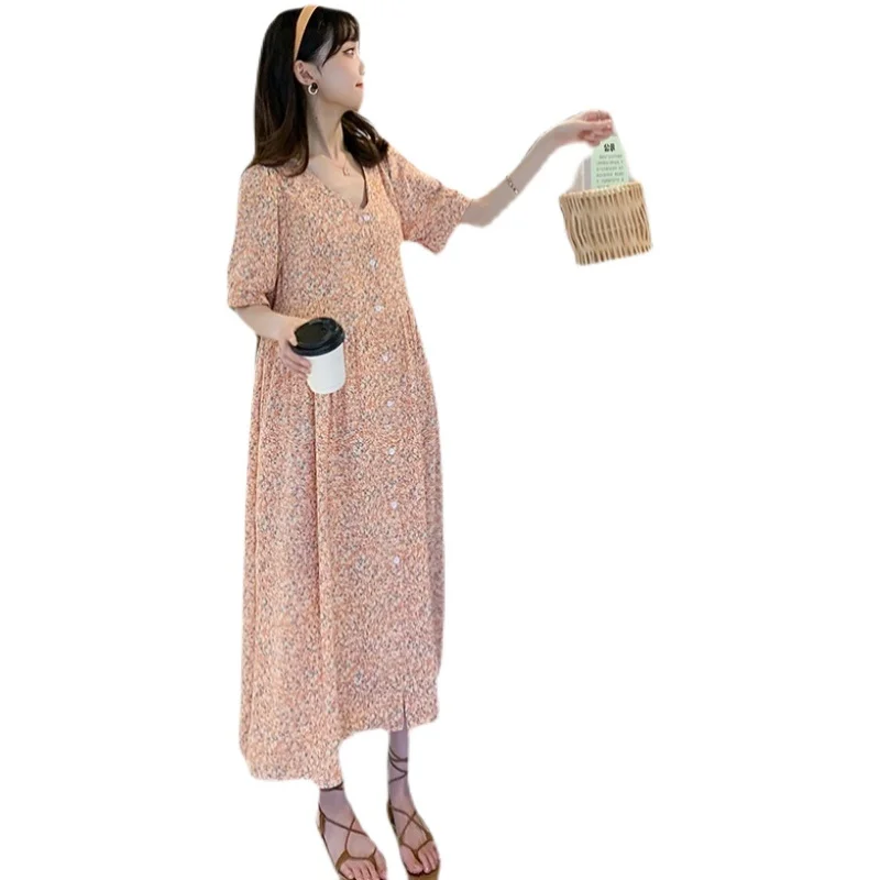 

Летнее платье для беременных с цветочным принтом, Длинное свободное пляжное платье для беременных женщин, Модное шифоновое платье с принтом на пуговицах для беременных, новинка 2022