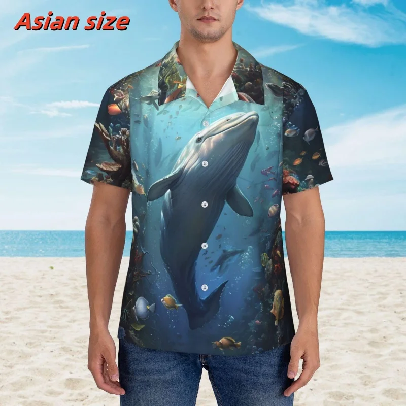 Гавайская рубашка с узором морских китов для мужчин красочная блузка 3D принтом