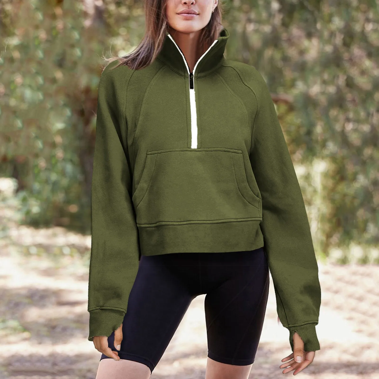 

Толстовка на молнии для женщин, Спортивный Повседневный однотонный свитшот с воротником-стойкой, на молнии, с длинным рукавом, пуловер, топ ...