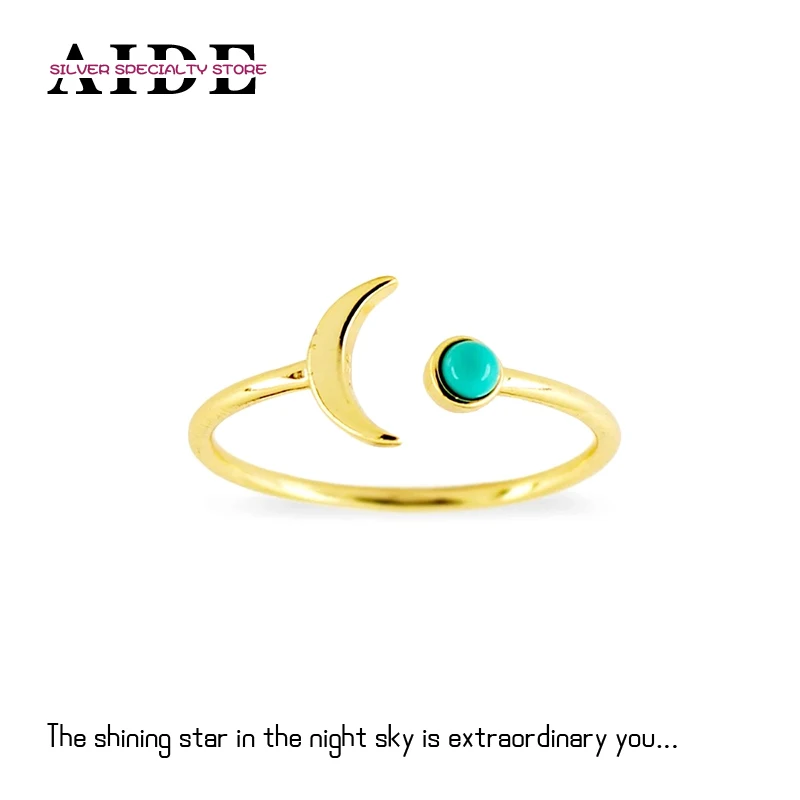 

AIDE 2022 925 Sterling Silver Round Turquoise Moon Open Ring for Women Girl Engagement Rings Wedding Jewelry Anillos Plata Bague