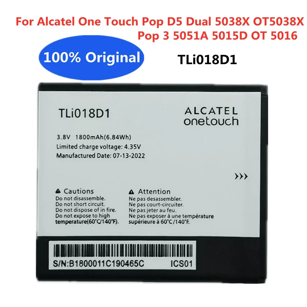 Высококачественный 100% оригинальный аккумулятор TLi018D1 для телефона Alcatel One Touch Pop D5