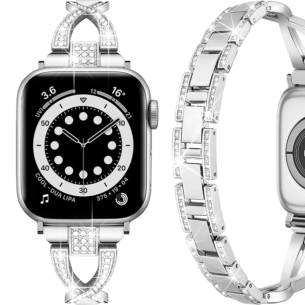 Compatible With Apple Watch Strap 38mm 40mm 41mm, Lightweight For Women, Easy to Adjust Bracelet, Double-sided Shiny Diamond,
