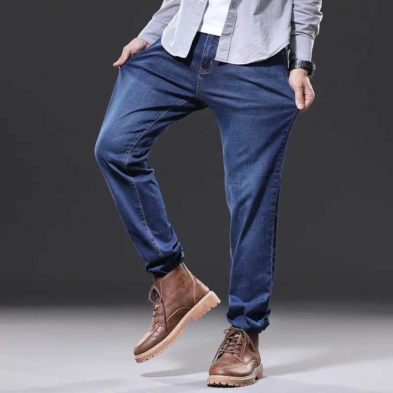 

Black Jeans Men Hombre Loose Straight Plus Size 48 46 42 40 Boys Elastic Big Denim Casual Simple Stretched Blue Large Trousers