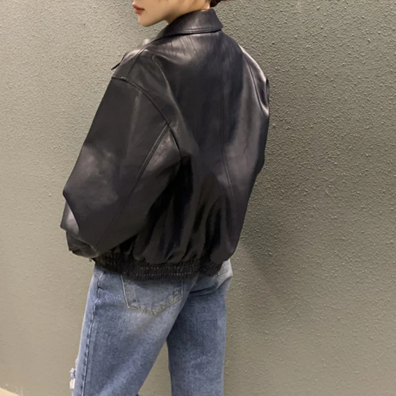 2023 Loose Chic Vintage Fashion Leather Women Korean Casual Ladies Leathers