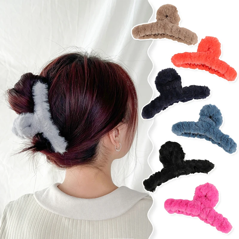 

Autumn Winter Solid Plush Hair Clip Hair Claw Elegant Acrylic Hairpins Barrette Crab Headwear For Women Girls Hair Accessories