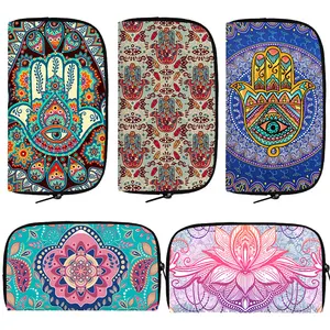 3D Mandala Flower Print Wallet Women Lucky Hamsa Hand Pattern Coin Money Bags Credit Card Phone Holder Bag Casual Long Wallets