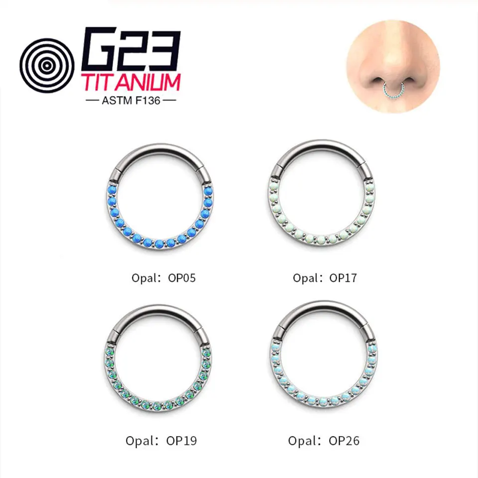 

Hera 16 г G23 титановая Опаловая перегородка Кликер кольцо для носа губы ушной хрящ завитка ушной раковины серьги для пирсинга ювелирные издели...