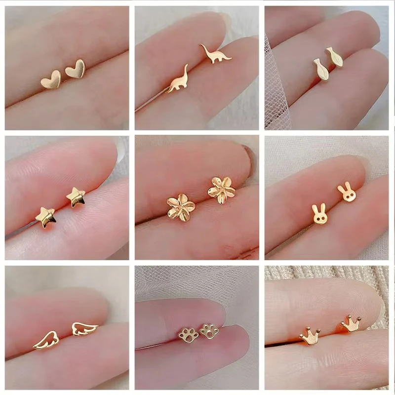 Металлические серьги-гвоздики золотого цвета в нескольких стилях для женщин