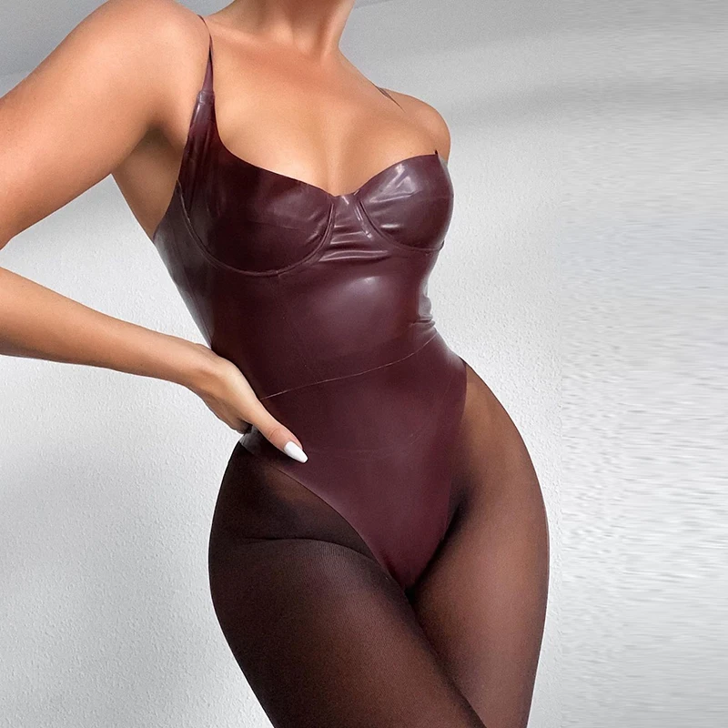 

NewAsia Leather Corset Bodysuit Women Sleeveless Adjusted Zipper Pads Underwire Backless Sexy One Piece Romper Ladies Party Wear