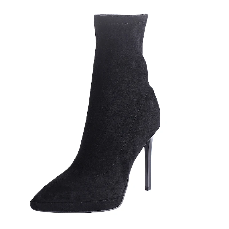 ZOOKERLIN Pointed Toe Stiletto Solid Color Suede Women's Boots Black Sexy Fashion Slip On Ankle Boots Autumn Winter Short Boots