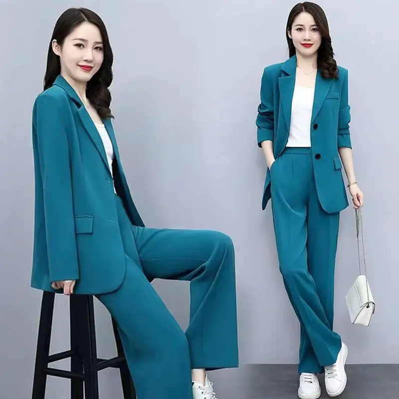 2023 Autumn New Casual Suit Jacket Pants Two-piece Women's FashionLoose Blazers Trousers Set Female Elegnat Professional Wear