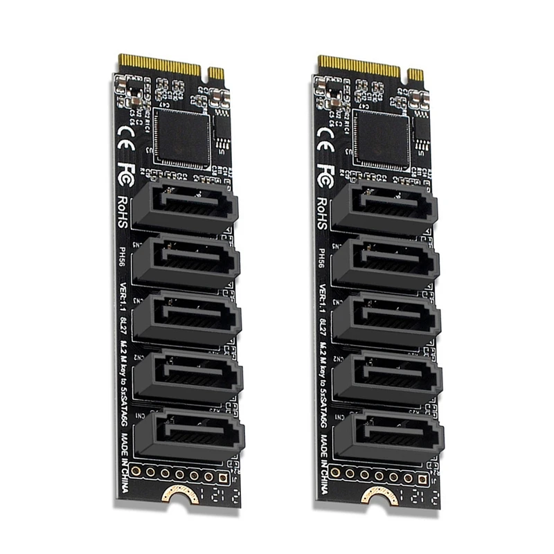 

2Pcs Adapter Card JMB585 Chipset 5 Port Hard Disk Drive Computer Expansion Card For M.2 SATA 6GB M2 PCIE To SATA 3.0
