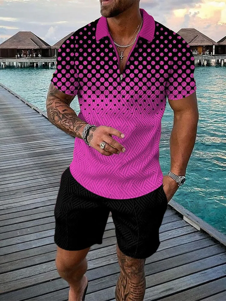 2023 New Summer Short Sleeve Polo Shirt Shorts Set Beach Shirt Fashion Lapel Hawaiian Quick-dry Two-piece Men's Clothing S-3XL
