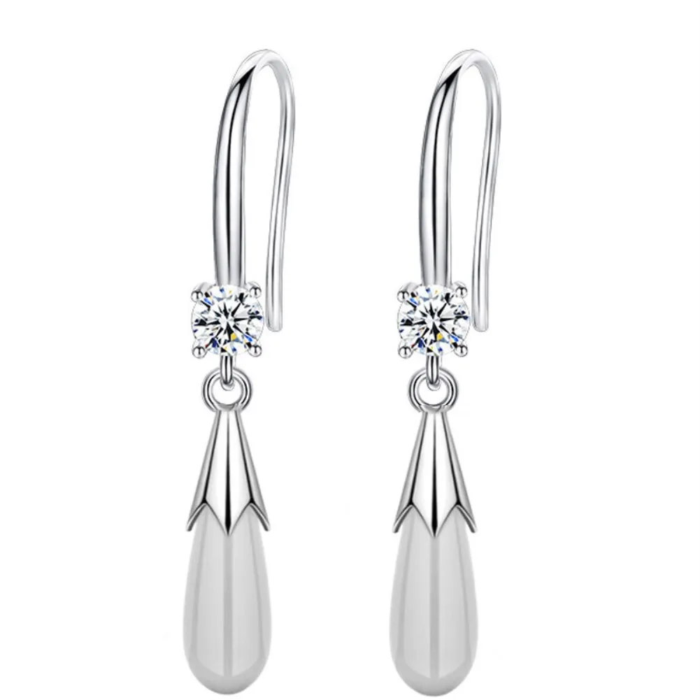 

Long Style Temperament Silver Plated Earrings Opal Earrings Fashion Korean Popular Jewelry