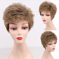amir synthetic short blonde wigs for women pixie cut wig puffy straight hair wig with bangs wigs brown cosplay free side part