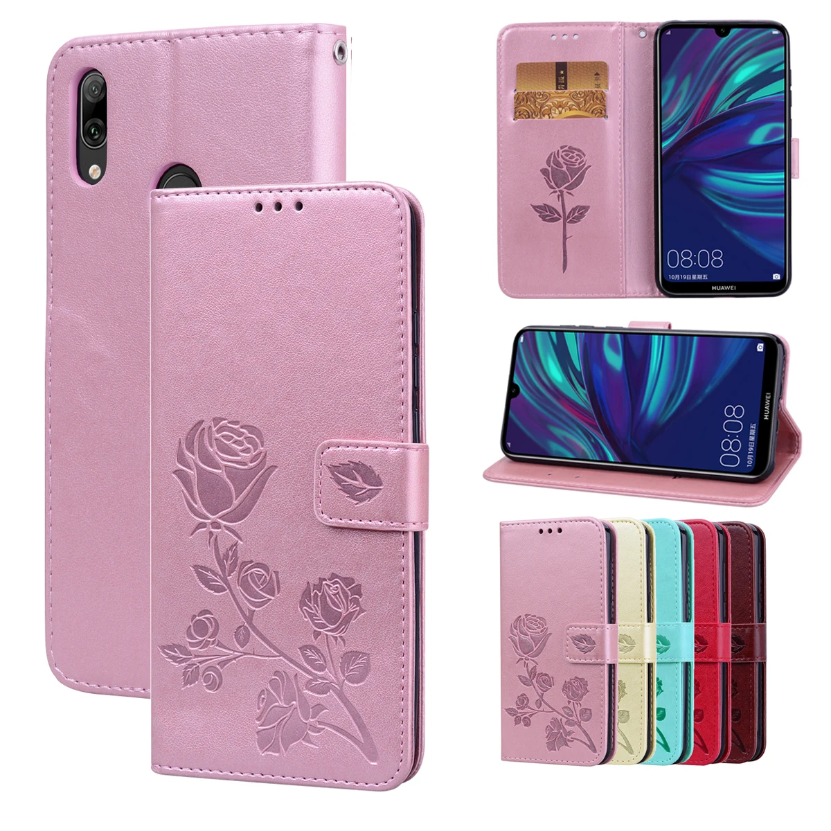 Для Huawei Y7 Prime 2019 розовый кожаный чехол для телефона Y7A Y7P Чехол-бумажник