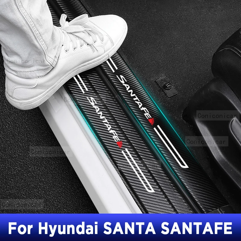 

For Hyundai SANTA SANTAFE Auto Tailgate Guard Door Sill PU Pedal Carbon Fibre Texture Accessories Leather Styling Car Sticker