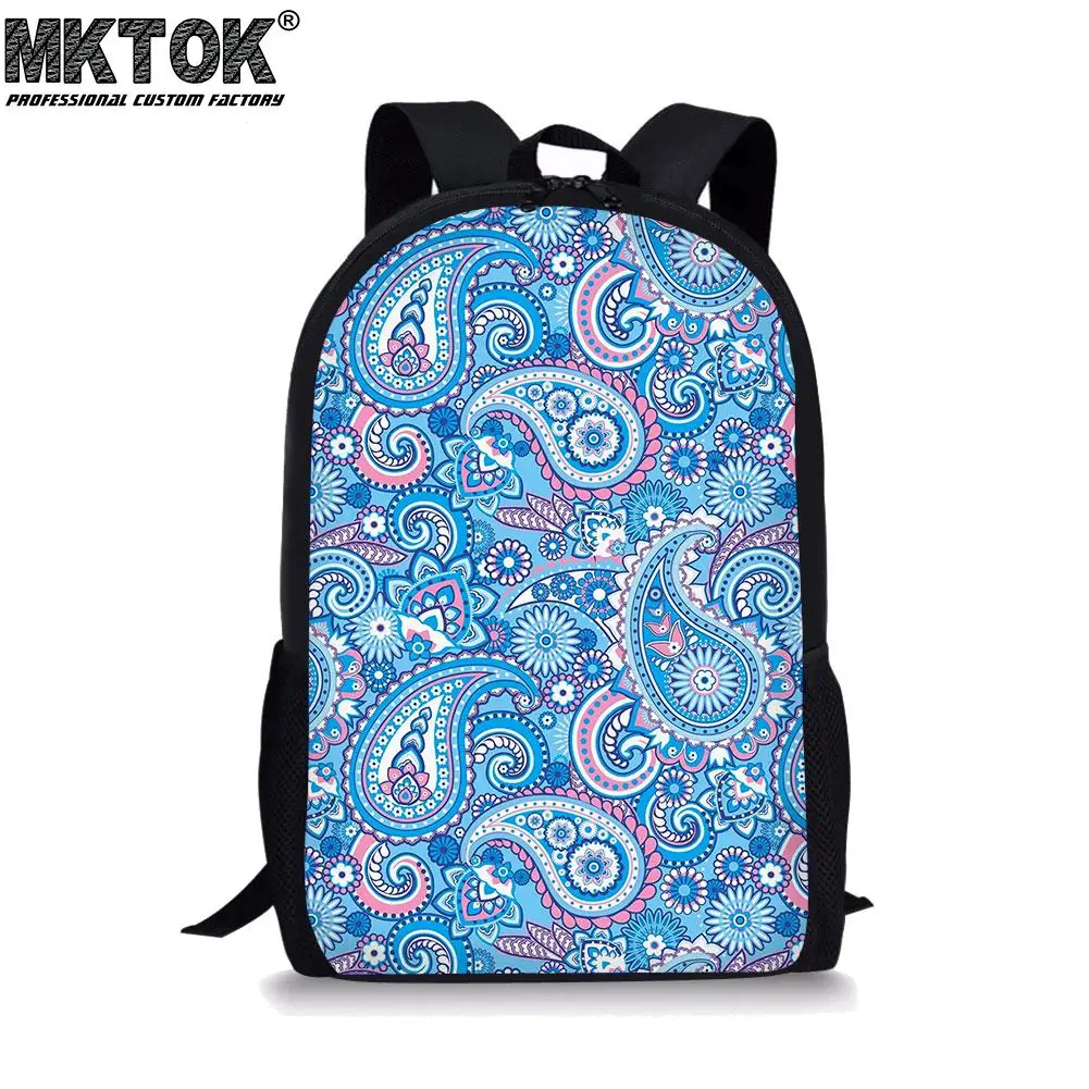 Multicolored Cashew Flower Pattern Girls School Bags Personalized Customized Mochila Femenina Teenagers Backpack Free Shipping