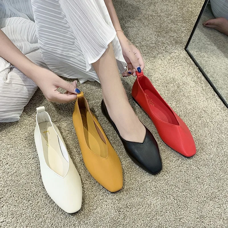 

2021Women's Casual Flats Luxury Brand Shoes Woman Square Toe Ballet Female Boat Shoes Slip-on Maternity Loafers Feminino