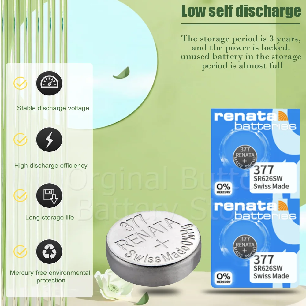 Оригинальная батарея Renata 377 SR626SW AG4 LR626 SR66 V377 Кнопочная монетница 1 55 в оксид