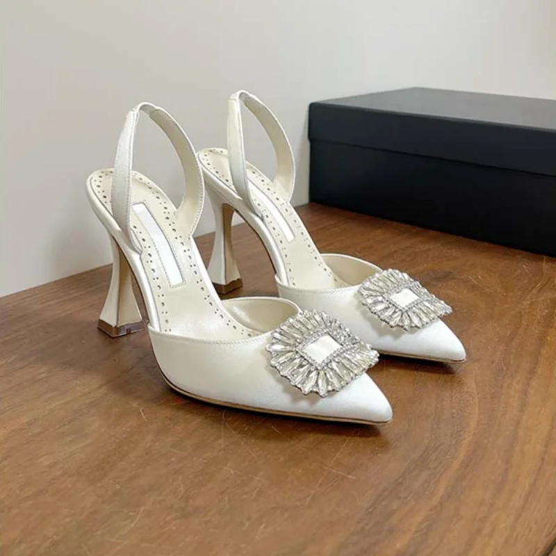 Women's Sandals Spring/Summer 2023 New High Heel Rhinestone Square Buckle Pointed Fashion After Party Trip Wrap Sandals