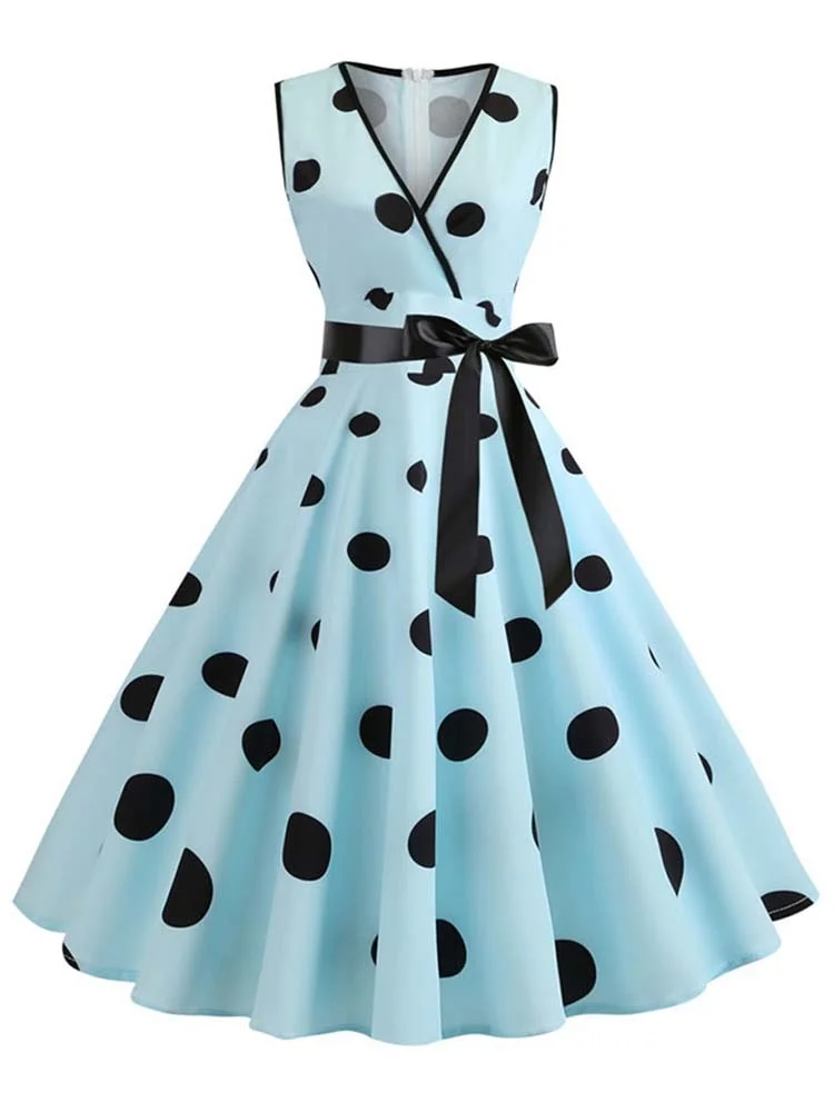 

Женское винтажное платье в горошек, с глубоким V-образным вырезом, без рукавов