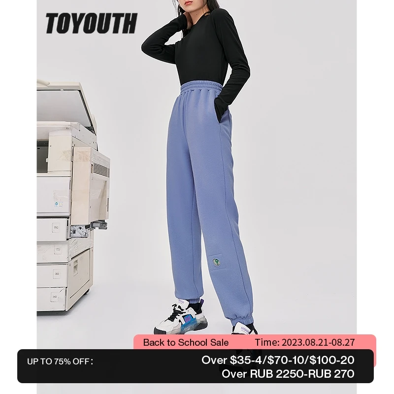 

Toyouth Women Fleece Sweatpants 2022 Winter Elastic Waist Straight Long Trousers Warm Comfort Casual Streetwear Sport Pants
