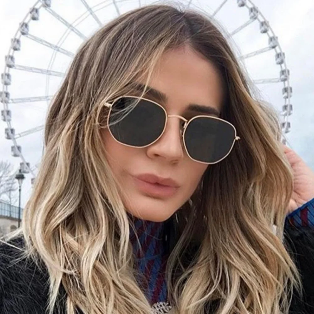Klassnum Женская ретро - многоугольная металлическая рама солнцезащитные очки