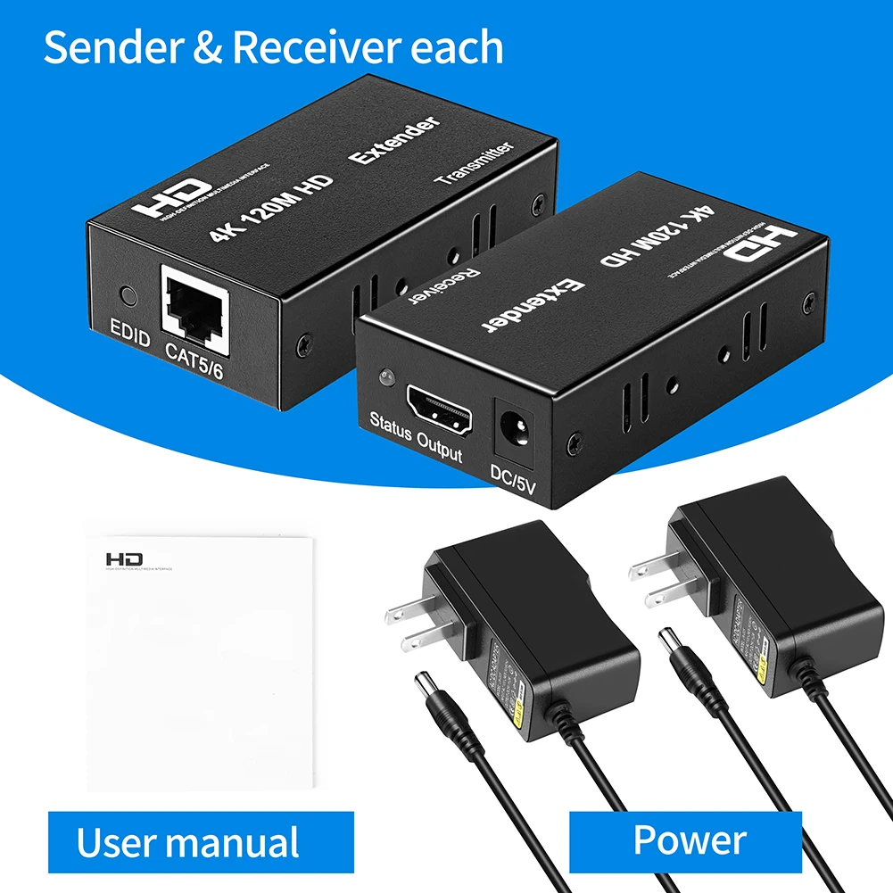 

Адаптер HDMI-совместимый с RJ45, 10,2 Гбит/с, 4K, 120 м