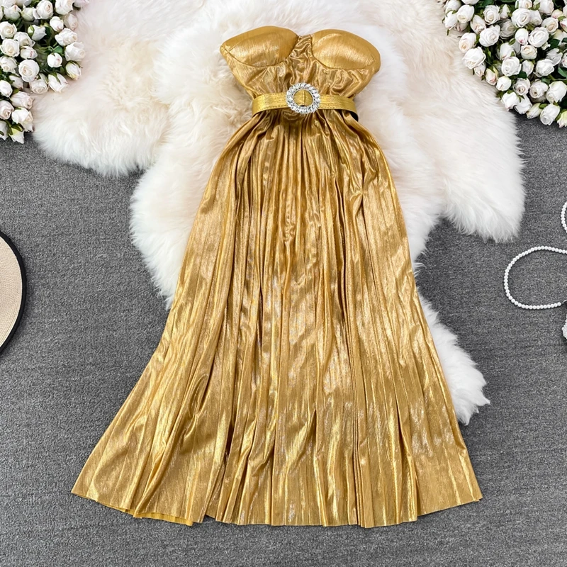 

Женское вечернее платье без рукавов, элегантное плиссированное платье с открытыми плечами, лето 2022