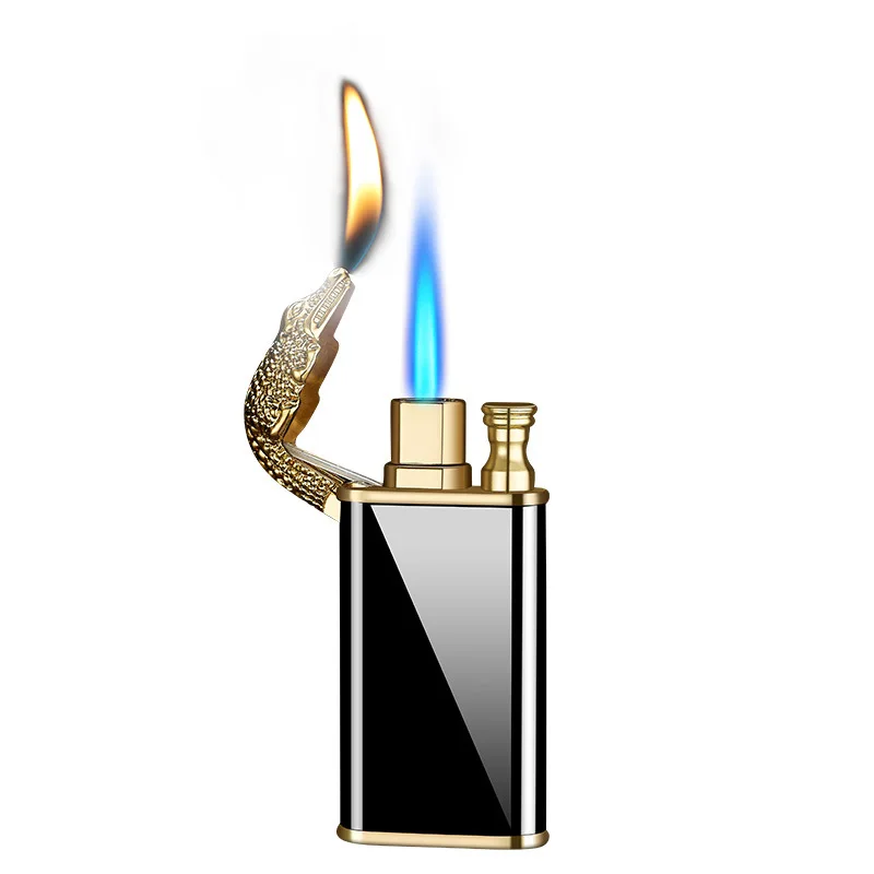

2021 New Creative Crocodile Double Fire Lighter Metal Cigar Lighter Jet Windproof Inflatable Lighter Novelty Lighter for Men