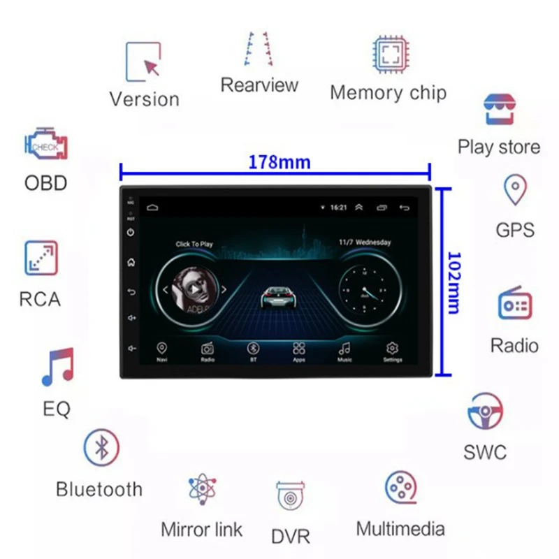 Универсальный Автомобильный мультимедийный проигрыватель Android 7 дюймов Bluetooth MP5