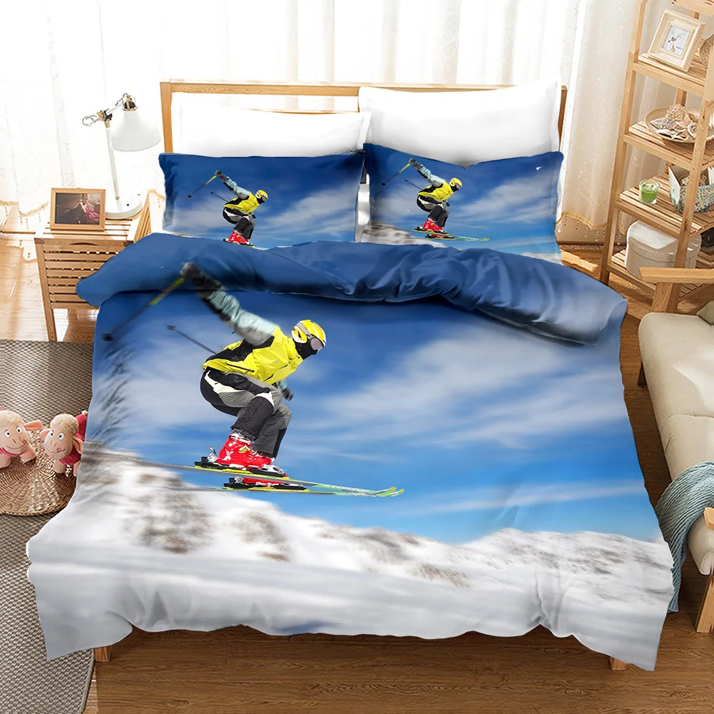 

Hot Sale Extreme Sport Style 3D Ski Print Duvet Cover Adults Bedding Set Comforter Covers And Pillowcase Queen King Size 2/3pcs