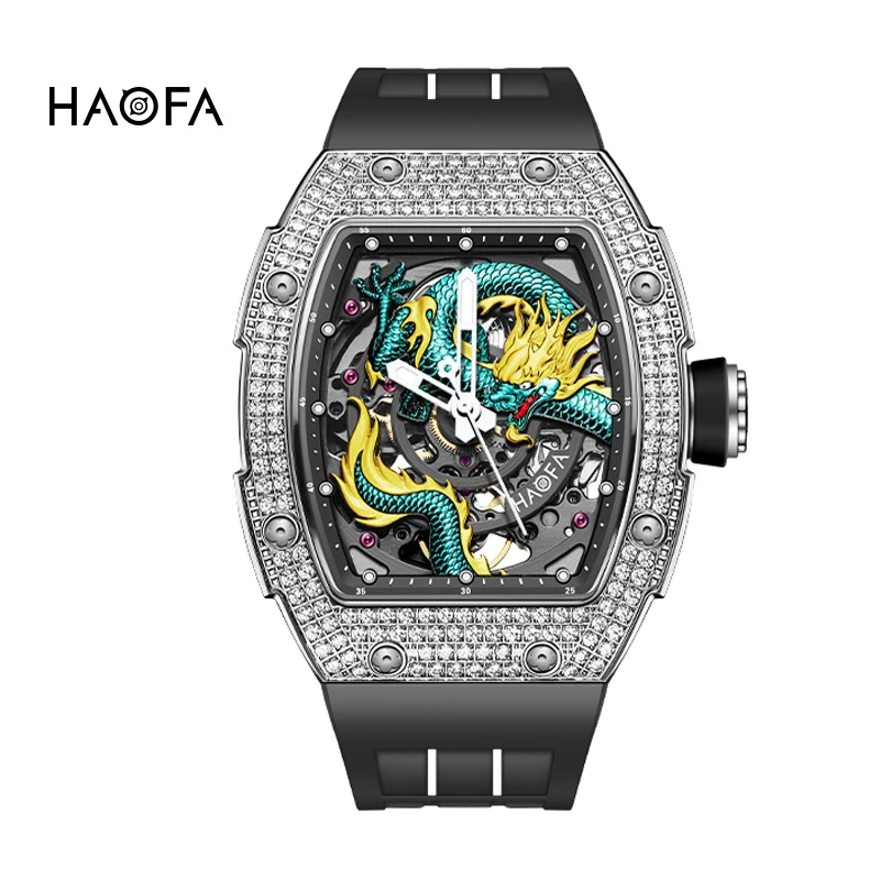 Автоматические часы Haofa 3D Dragon Dial для мужчин, с бриллиантовым безелем, сапфировым стеклом, водонепроницаемые, с автоподзаводом, механические, светящиеся, 1968S (art.: 3920dc74b161d) - 3920dc74b161d