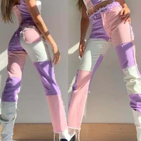 cowboy striped tassel hip hop high elastic women jeans multi pockets patchwork denim pants womens fashion pants female clothing